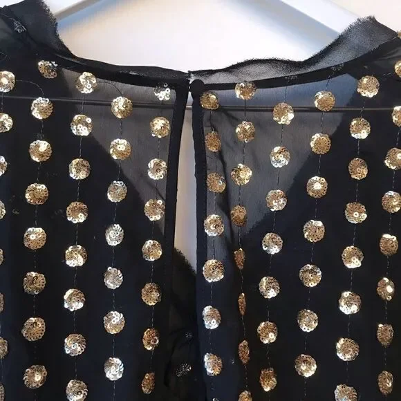 Finders Keepers Black Gold Sheer Sequined Dress S - Picture 7 of 8